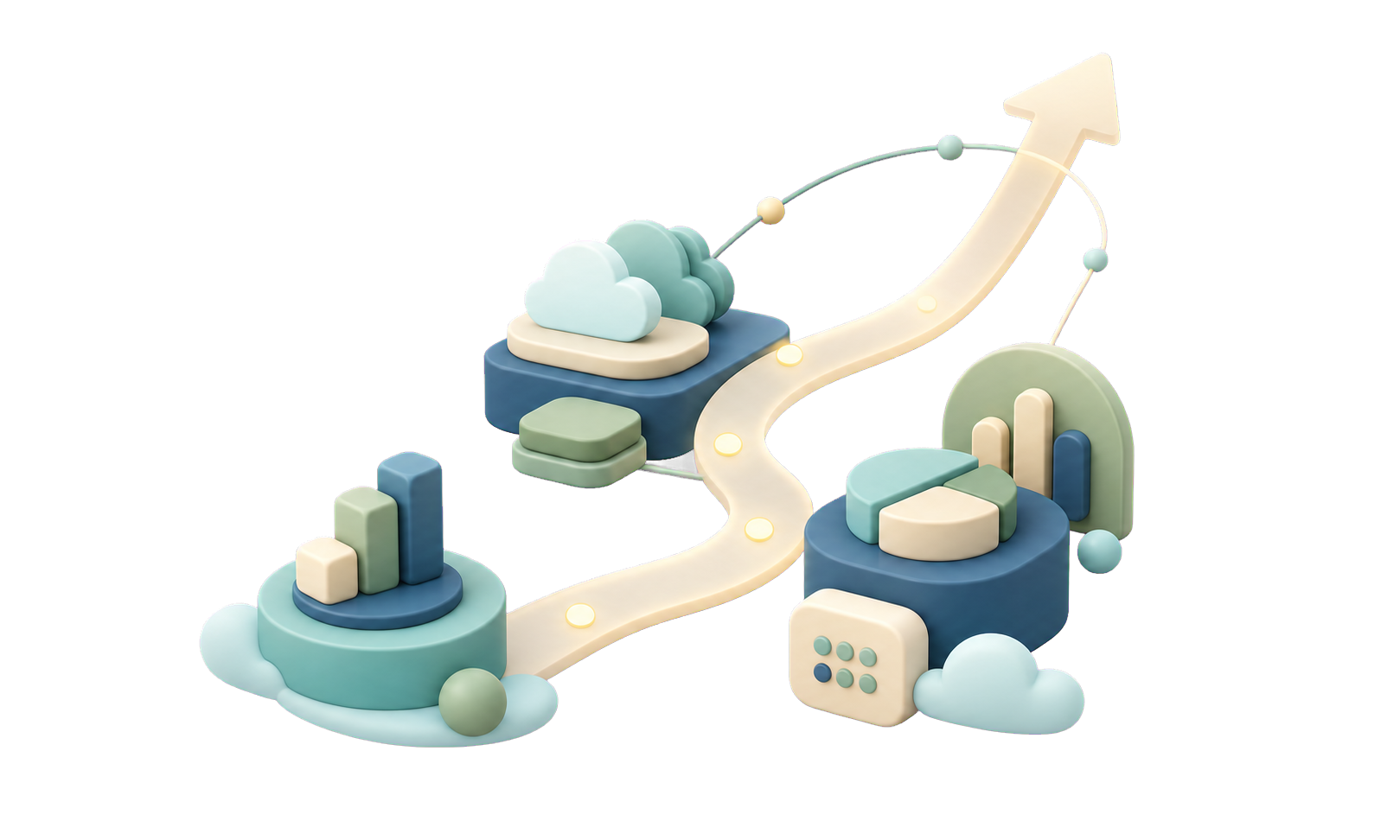 A visual pathway connecting cloud services, analytics, and business systems
